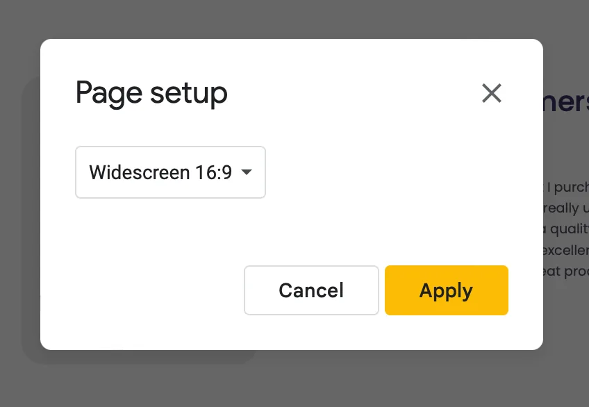 Open the Google slide page setup window