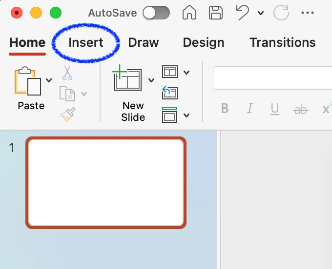 Select the Insert tab in PowerPoint top menu