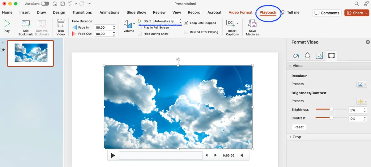 Playback menu with video customization options