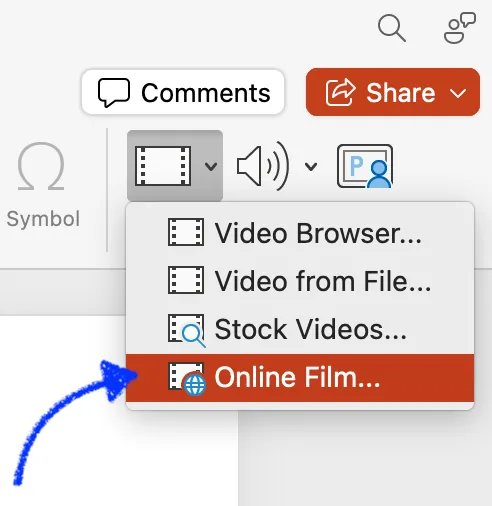 Inserting a video into a PowerPoint presentation from an online source