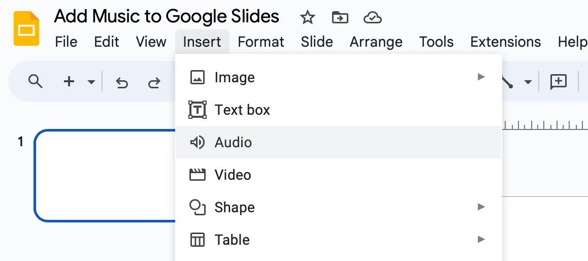 menu insert audio in google slides presentation