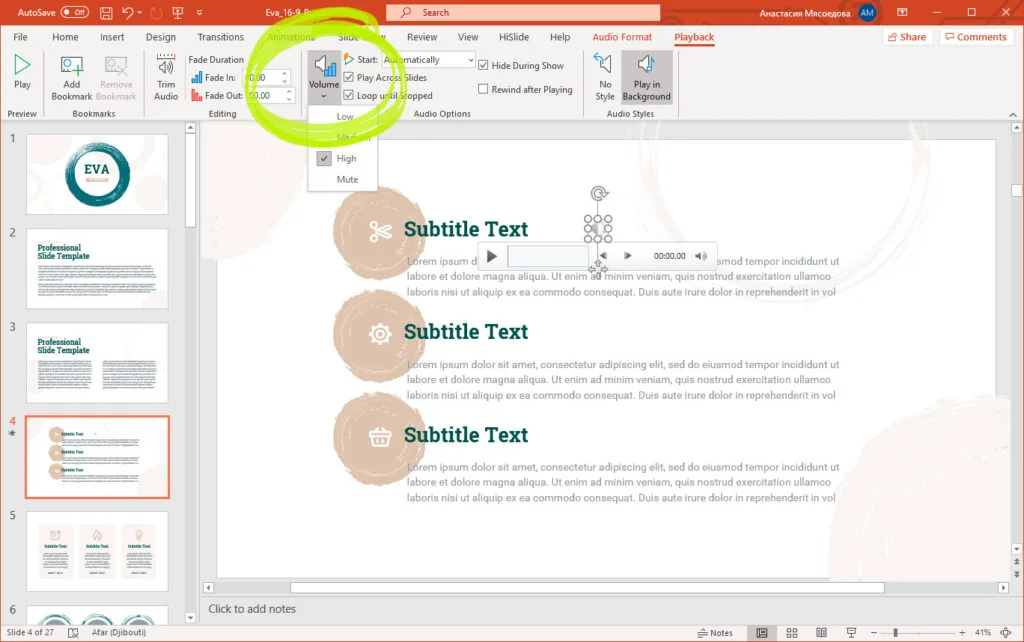 05-The-drop-down-menu-of-Volume-options-in-presentation