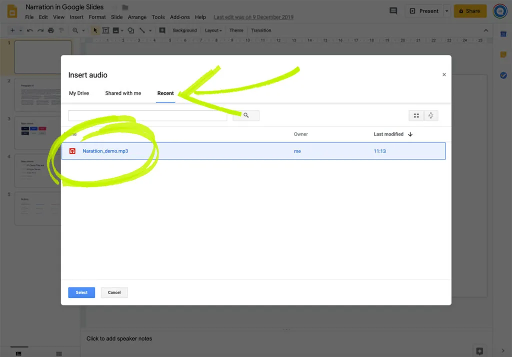 how to add voice recording to google slides