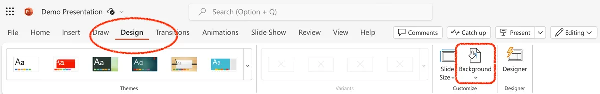 design tab in powerpoint presentation