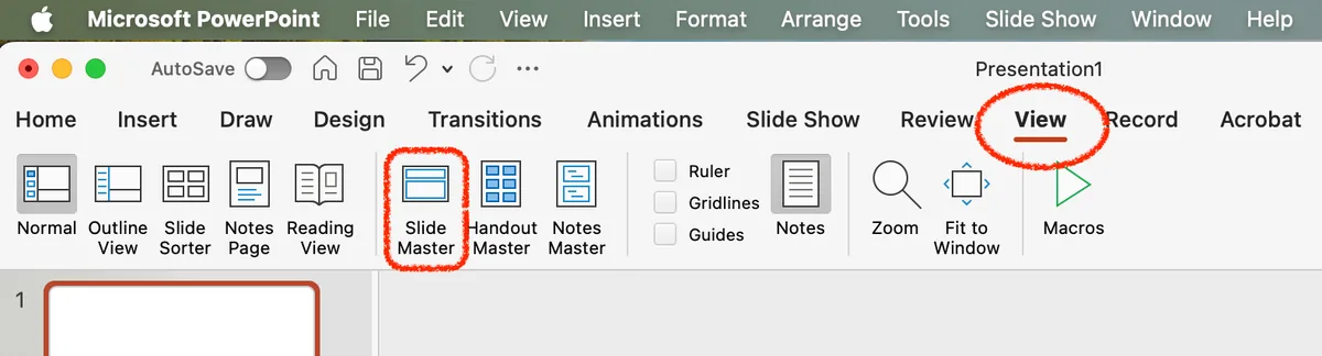 view tab slide master option