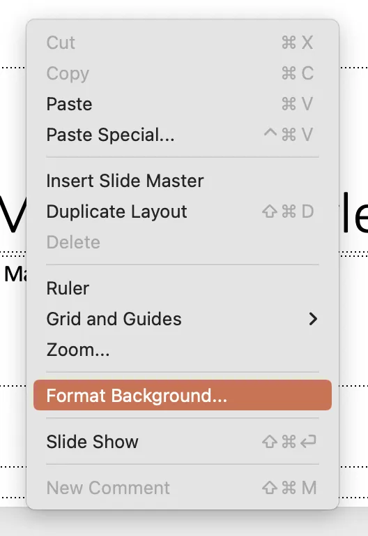 right click for open format background pane