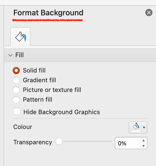format background panel for setup background in master slides