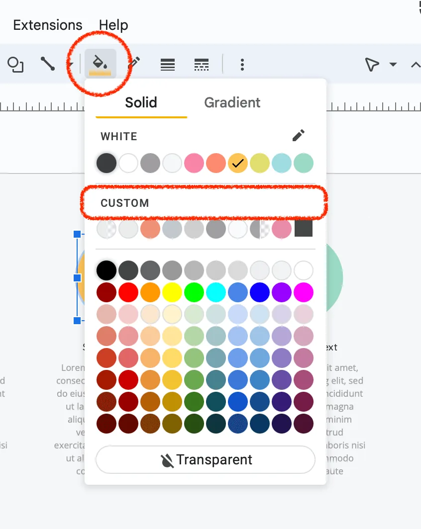 fill options in tool bar google slides