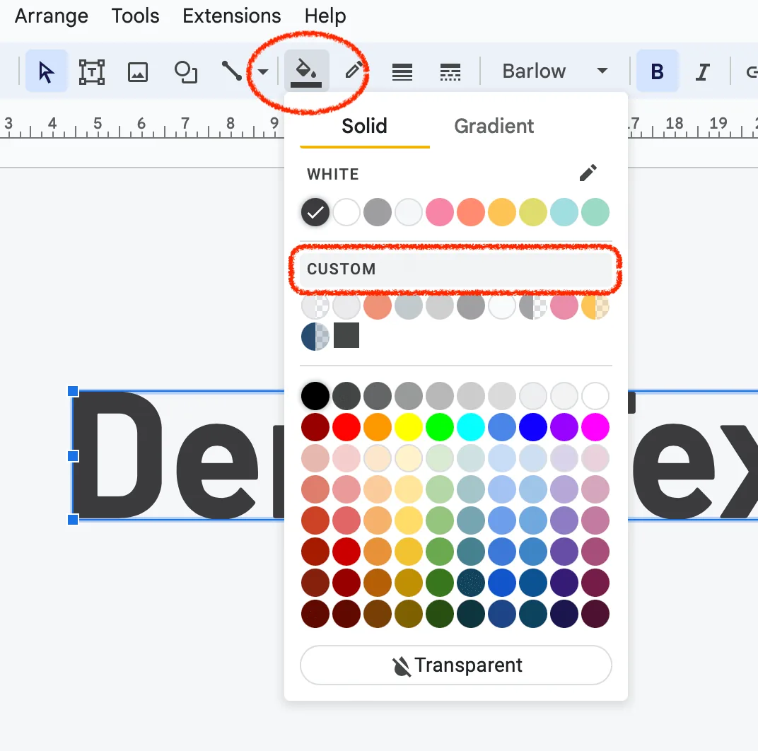 select custom option in fill colour menu
