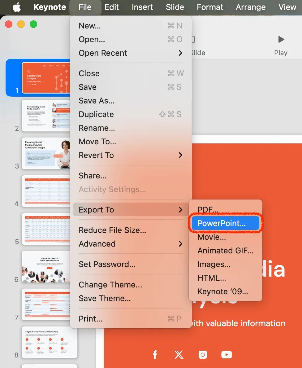 export to powerpoint option