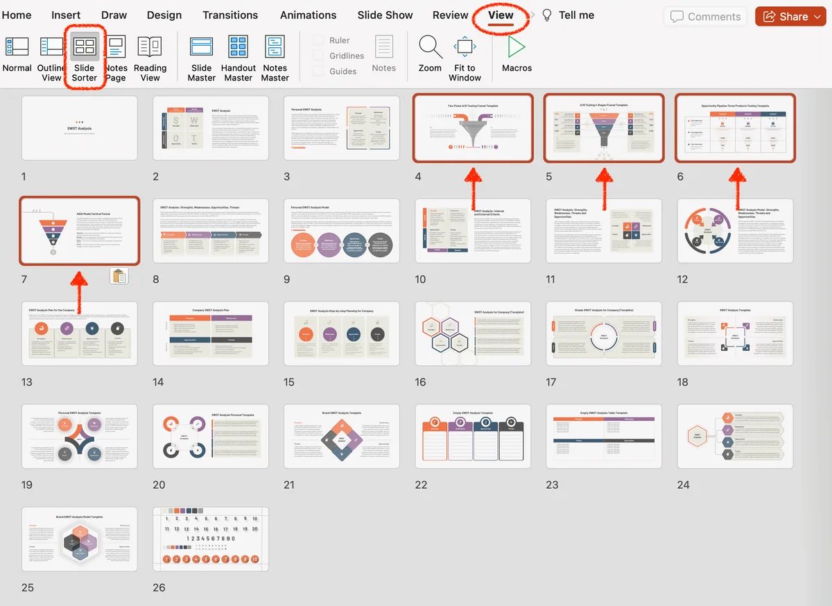 slide sorter option to view all slides