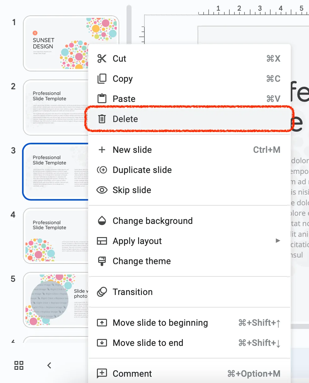 delete a slide in google slides