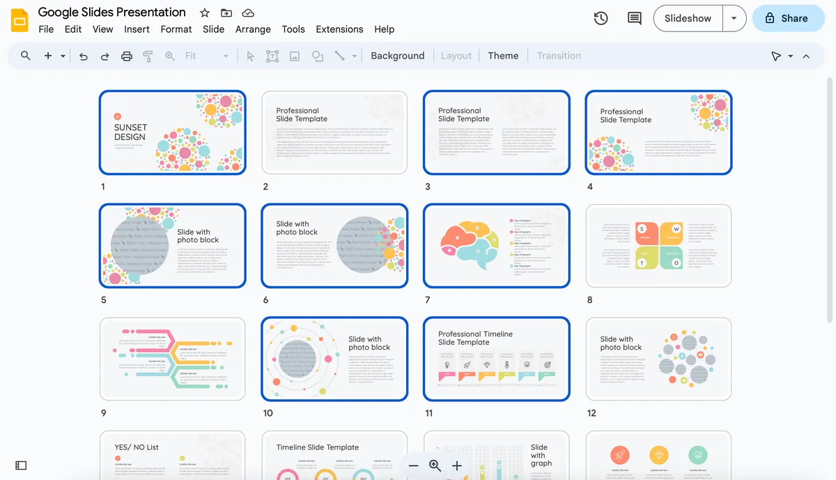 select multiple slides in google slides presentation