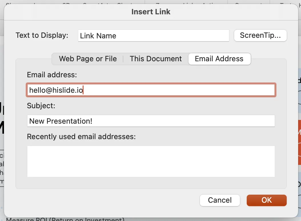 add links to action create email