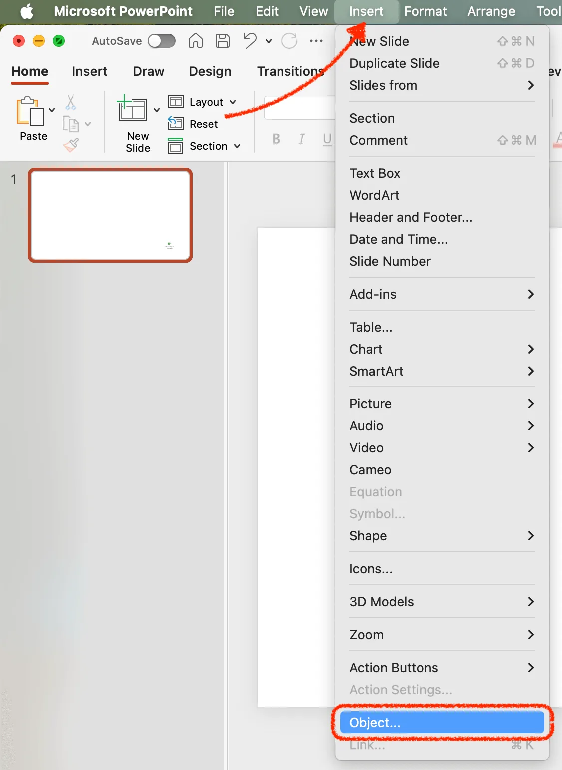insert tab menu object