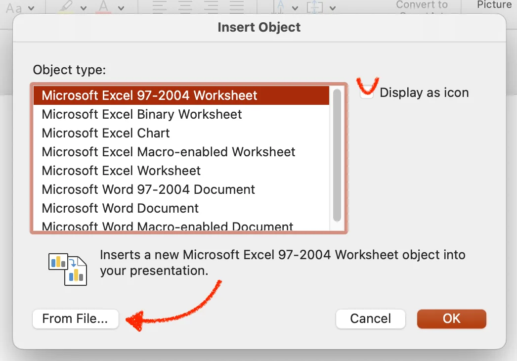 dialog box to choose type file