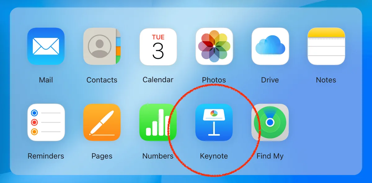 find keynote in you icloud