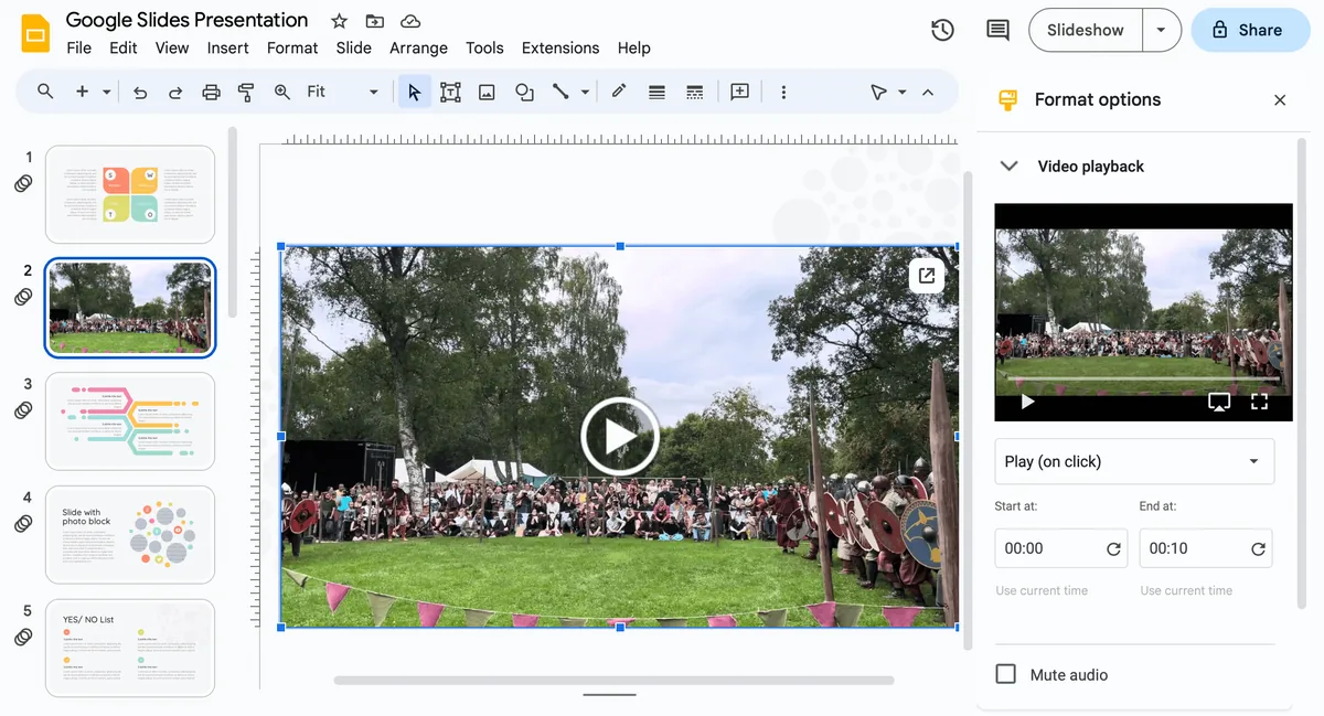ready your video frome phone added to google slides presentation