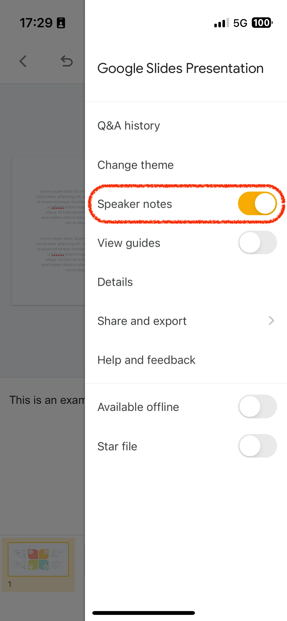 turn on speaker notes