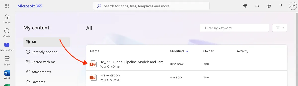 open your microsoft one online powerpoint