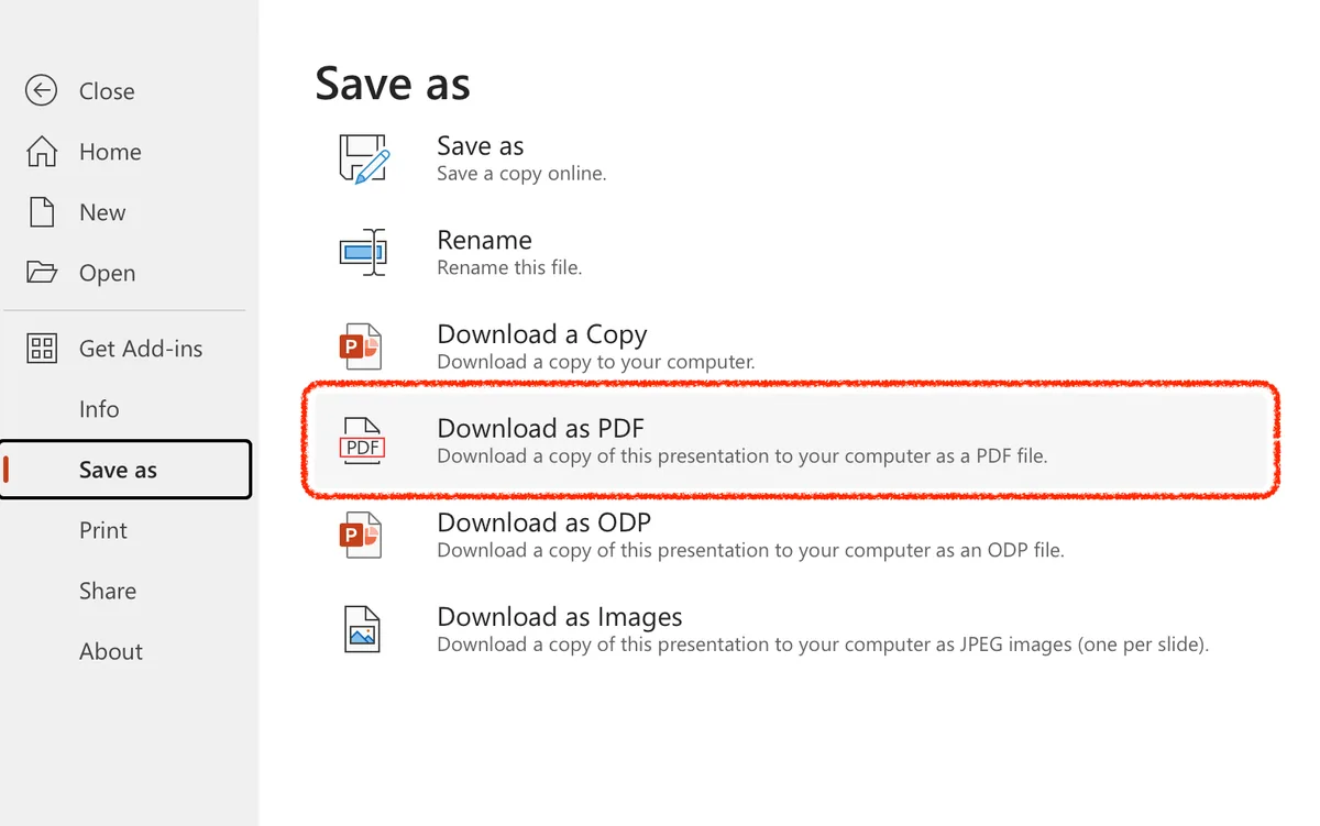 save as powerpoint like pdf file