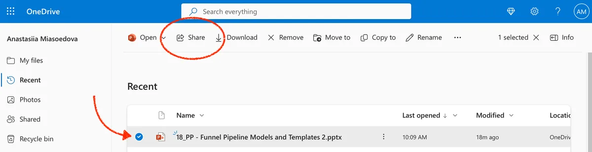 use one drive to share ppt file