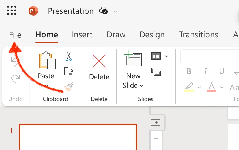 find file tab in top menu powerpoint