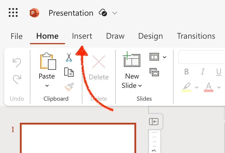 insert tab in top menu