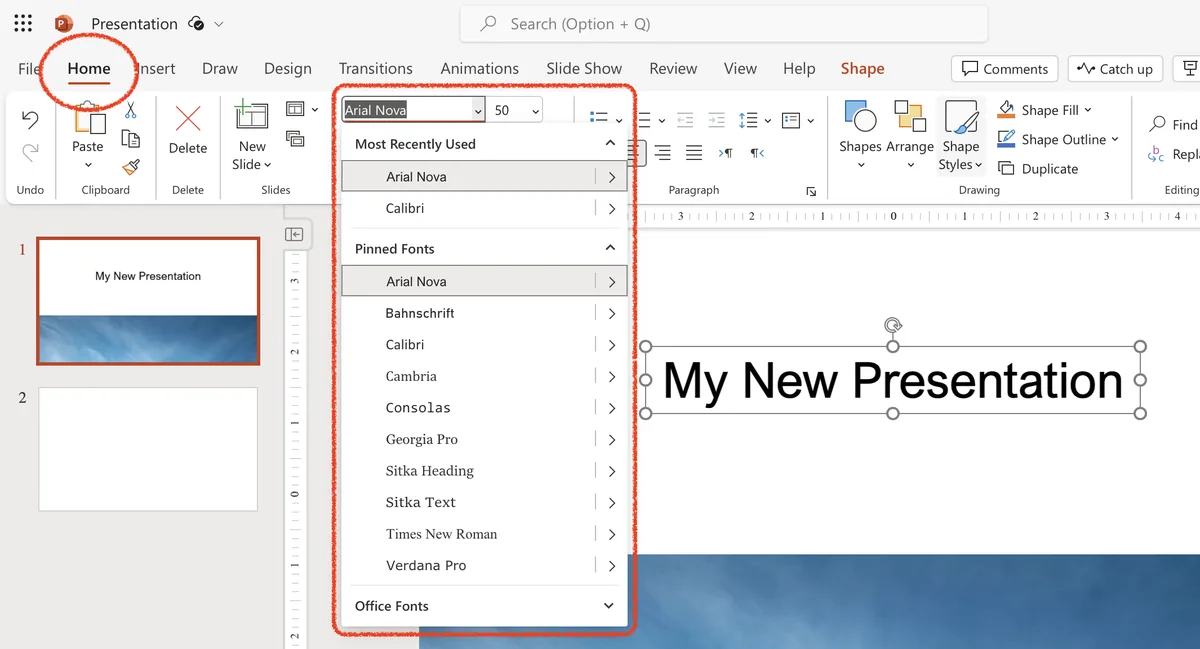 change title style font