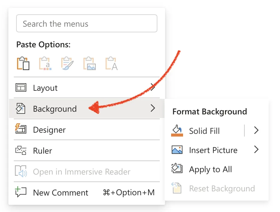 also right click to change presentation background