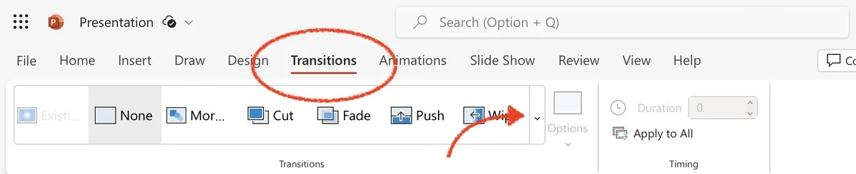 more transitions and animations options for presentation