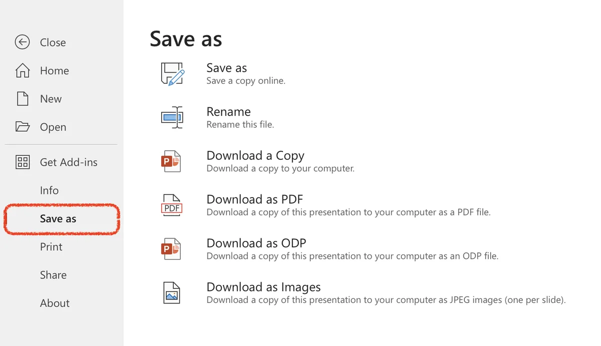 save as your presentation