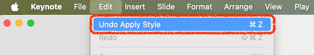undo function in top menu edit