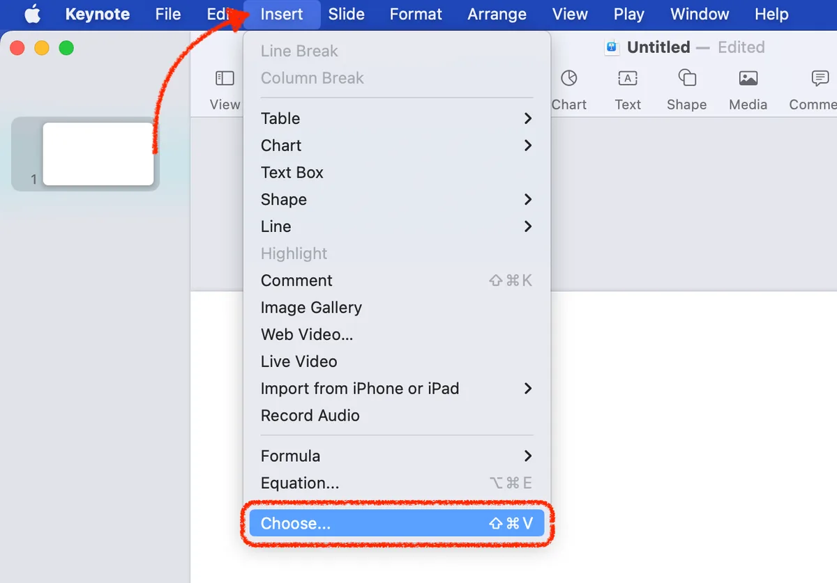 select the Insert and Choose items in the menu