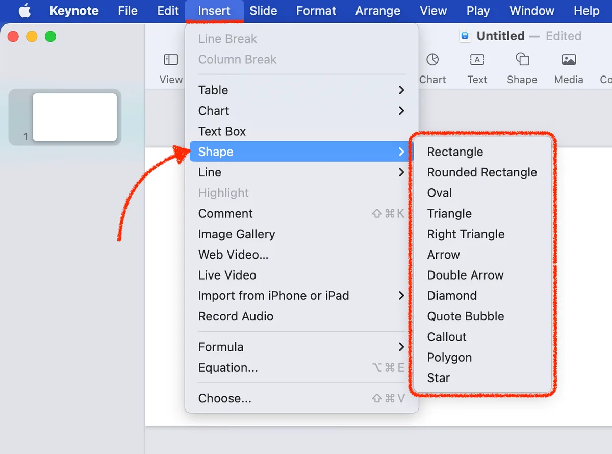 inserting shape graphics from the apple keynote library