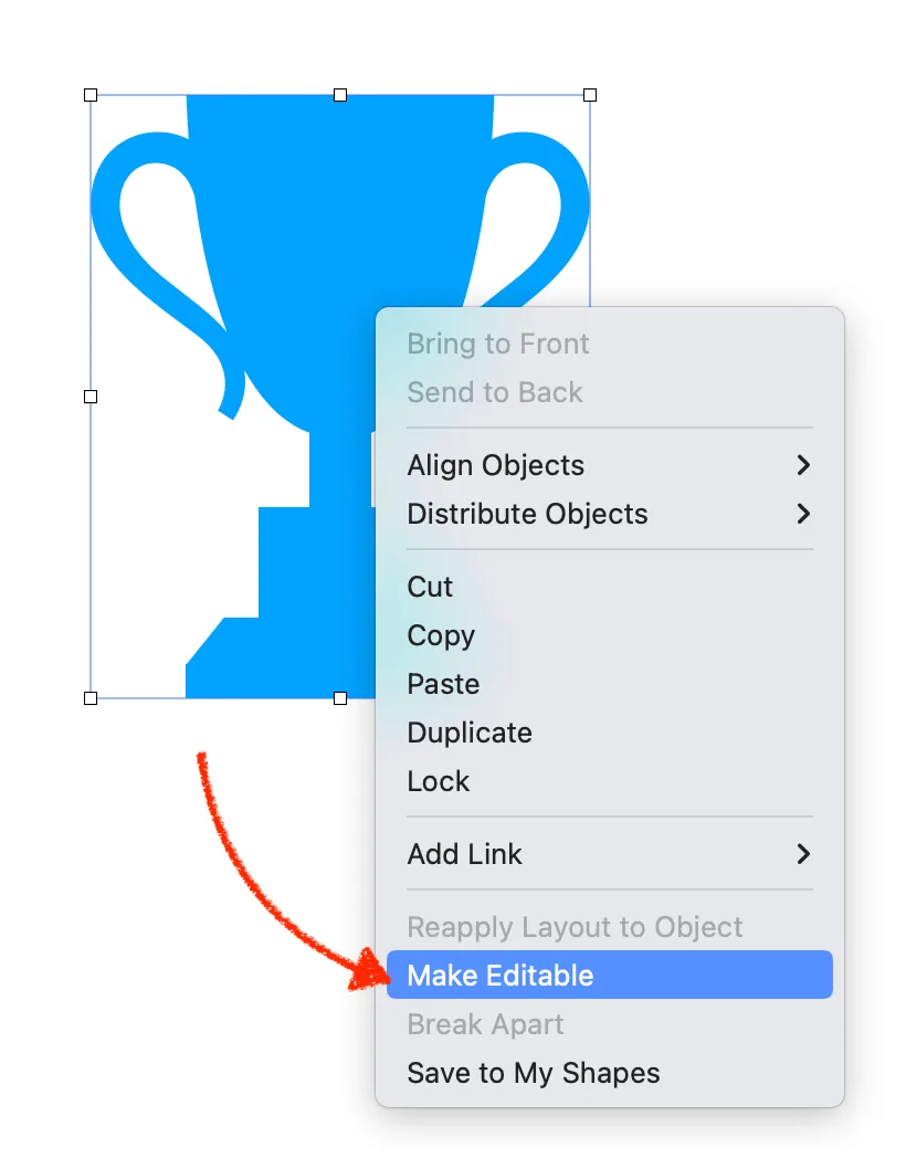 select the desired shape and select make editable