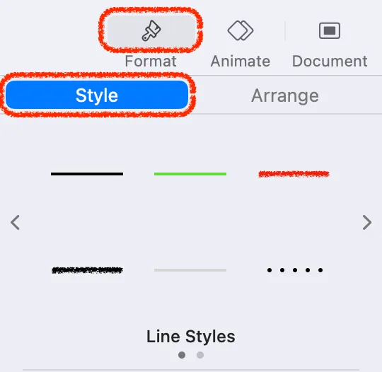 line styles menu keynote