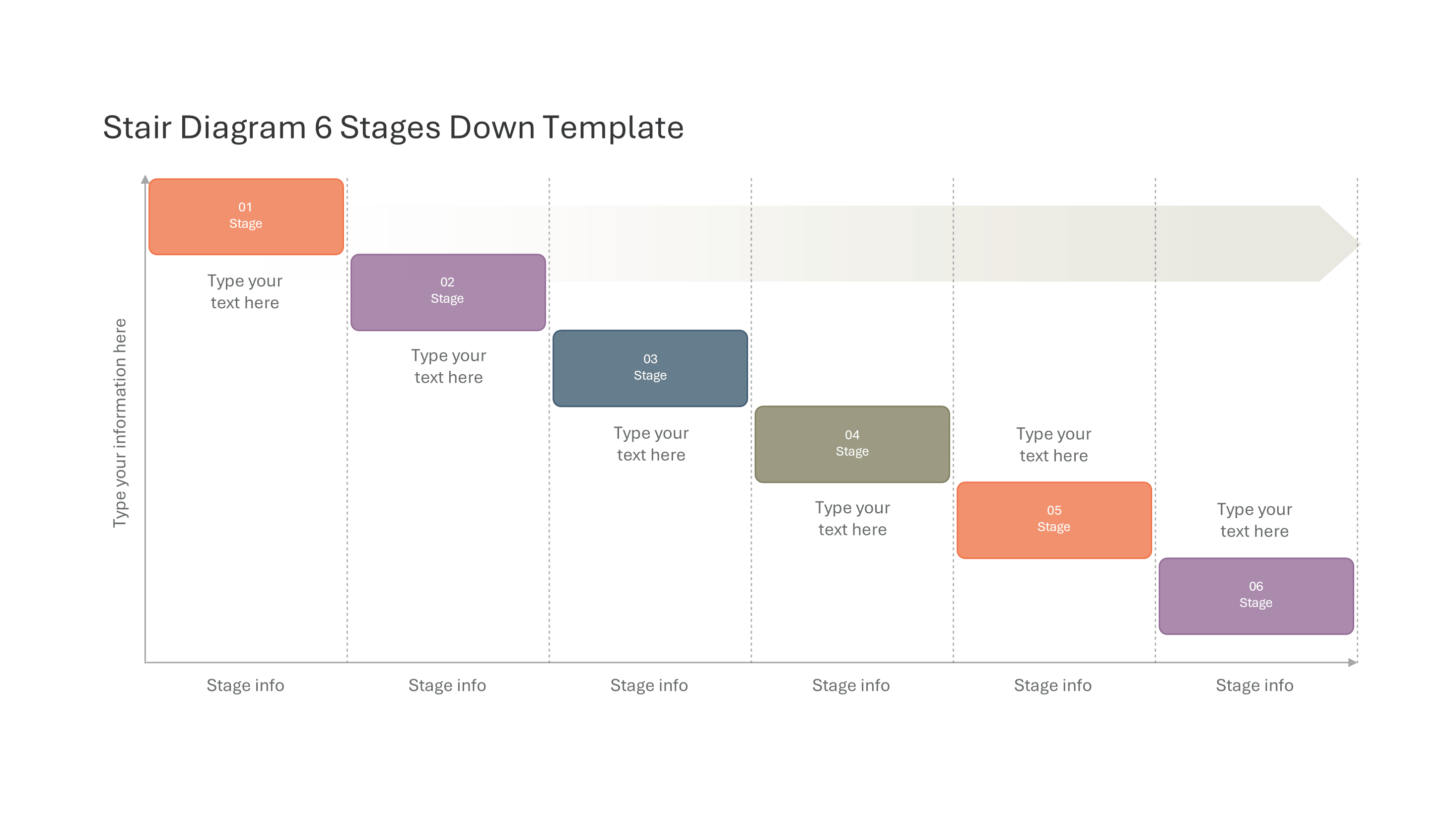 Downward Stair Diagram with 6 Stages and Descriptions — Stairs and Steps slide template