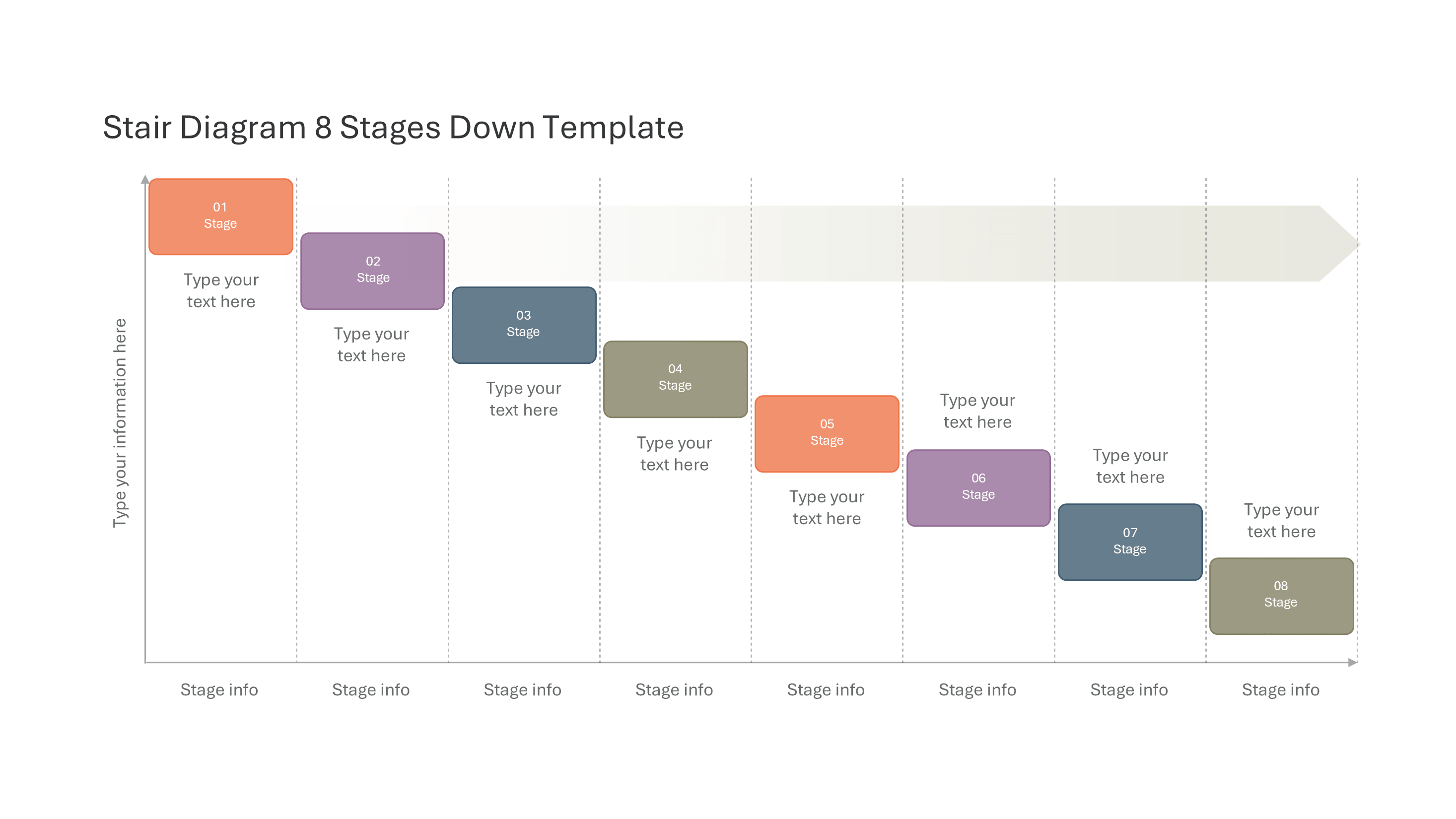 Downward Stair Diagram with 8 Stages and Descriptions — Stairs and Steps slide template