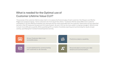 What is needed for the Optimal use of Customer Lifetime Value CLV