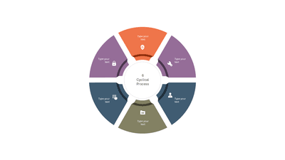 6 Step Cyclical Process Pie Wheel with Icons — Cycle Infographics slide template