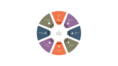 8 Step Cyclical Process Pie Wheel with Icons — Cycle Infographics slide template