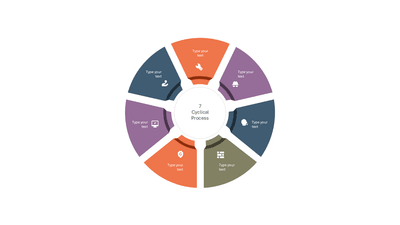 7 Step Cyclical Process Pie Wheel with Icons — Cycle Infographics slide template