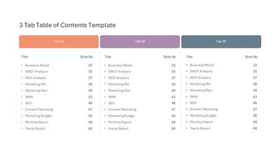 3 Tab Table of Contents Template