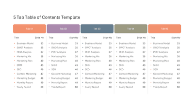 5 Tab Table of Contents Template