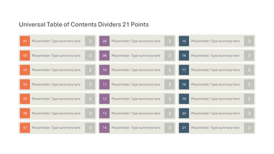 Universal Table of Contents Dividers 21 Points