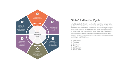 Gibbs' Reflective Cycle 6-Stage Circular Diagram — Teamwork Model slide template