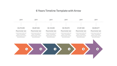 6 Years Timeline Template with Arrow