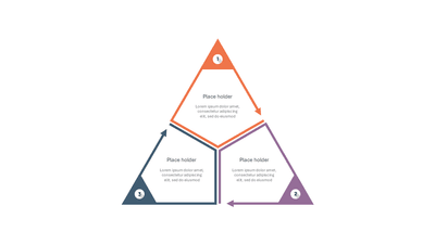 Triangle 3-Step Outline Arrow Cycle with Text Blocks